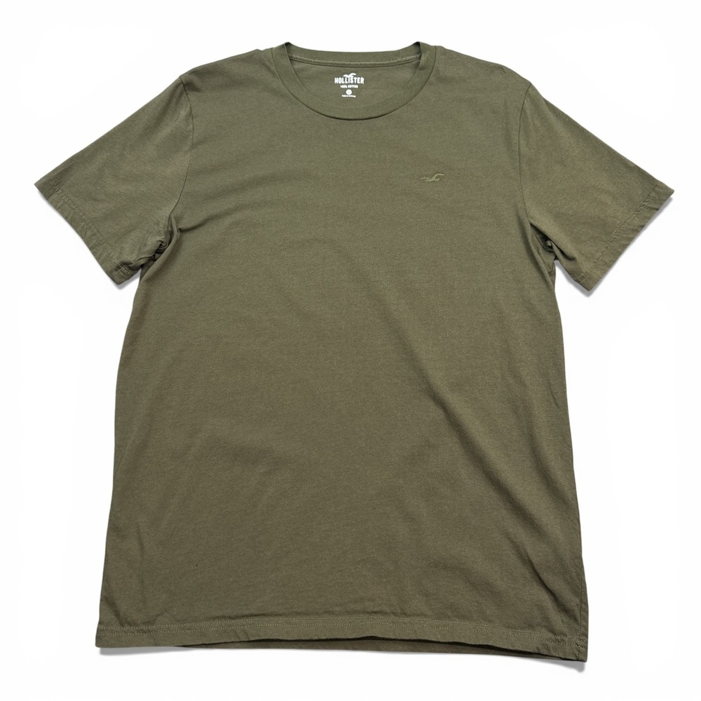 Hollister Essential Cotton Tee Shirt Mens Size Medium Olive Green‎ Crew Neck